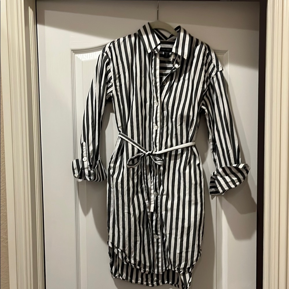 Banana Republic Charcoal and White Striped Shirt Dress, size small
